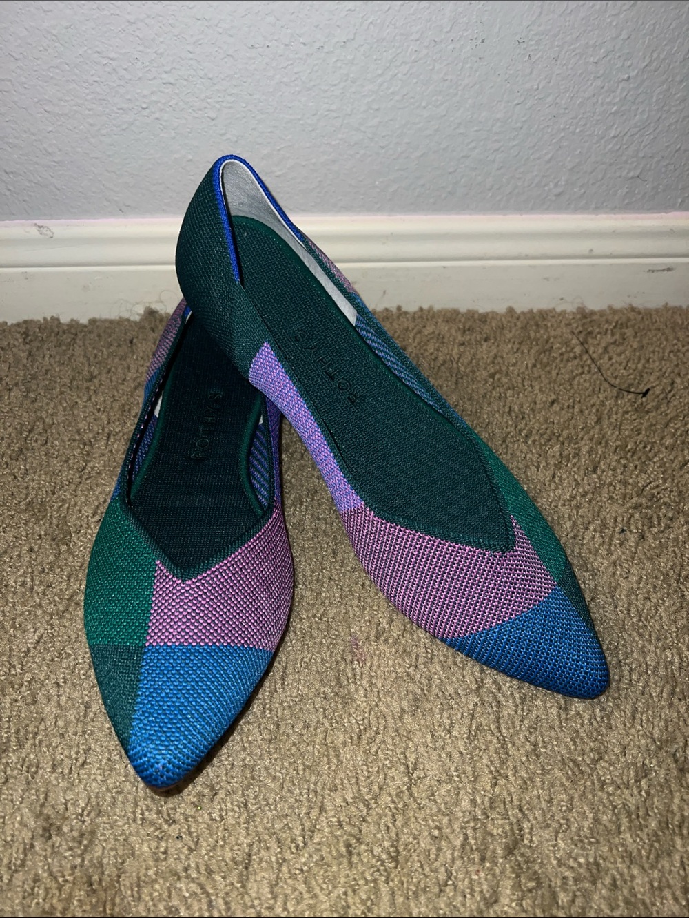 Pointed Toe Colorblock Flats - Green, Blue & Purple - size 10.5